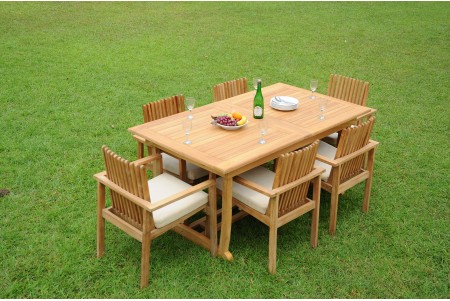 7 PC Dining Set - 94" Double Extension Masc Rectangle Table & 6 Clipper Stacking Arm Chairs