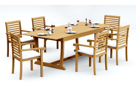 7 PC Dining Set - 94" Double Extension Masc Rectangle Table & 6 Hari Stacking Arm Chairs