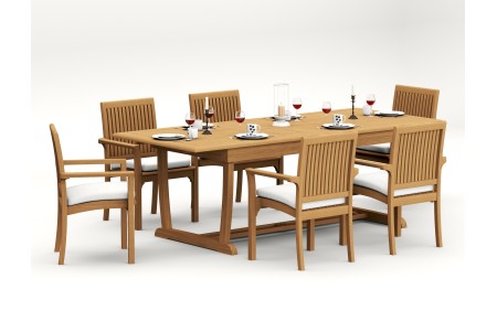 7 PC Dining Set - 94" Double Extension Masc Rectangle Table & 6 Lua Stacking Arm Chairs