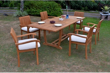 7 PC Dining Set - 94" Double Extension Masc Rectangle Table & 6 Napa Stacking Arm Chairs