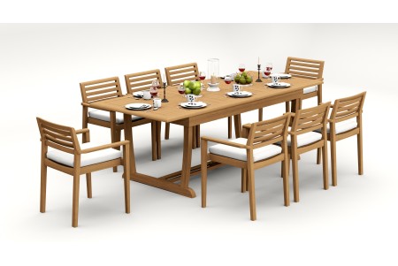 9 PC Dining Set - 94" Double Extension Masc Rectangle Table & 8 Montana Stacking Arm Chairs