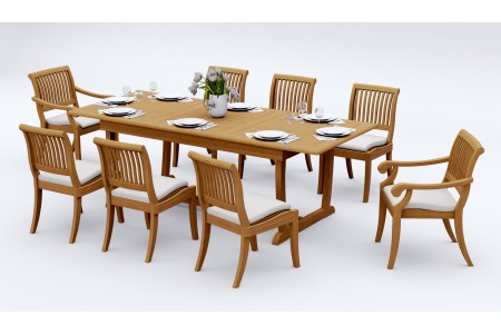 9 PC Dining Set - 94" Double Extension Masc Rectangle Table & 8 Arbor Stacking Chairs (6 Armless, 2 Arms)  