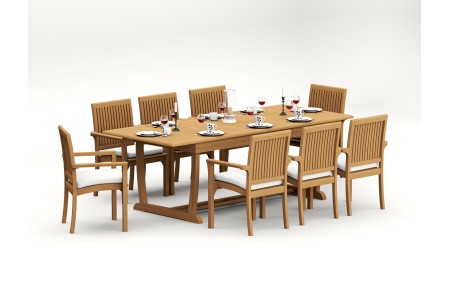 9 PC Dining Set - 94" Double Extension Masc Rectangle Table & 8 Lua Stacking Arm Chairs