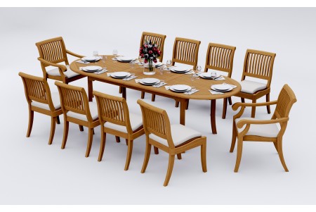 11 PC Dining Set - 94" Double Extension Oval Table & 10 Arbor Stacking Chairs (8 Armless, 2 Arms)  