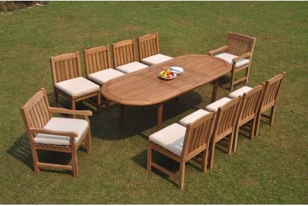 11 PC Dining Set - 94" Double Extension Oval Table & 10 Devon Chairs (2 Arms + 8 Armless)