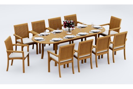 11 PC Dining Set - 94" Double Extension Oval Table & 10 Lua Stacking Arm Chairs
