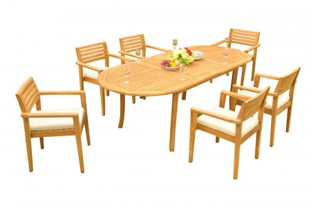 7 PC Dining Set - 94" Double Extension Oval Table & 6 Montana Stacking Arm Chairs