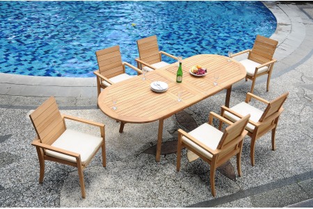 7 PC Dining Set - 94" Double Extension Oval Table & 6 Algrave Stacking Arm Chairs