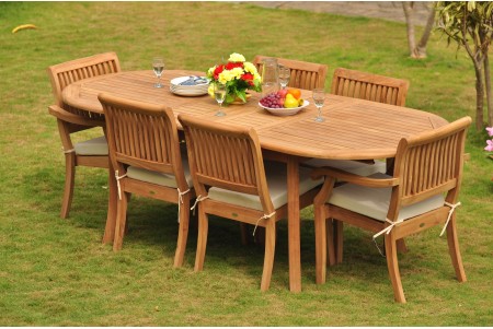 7 PC Dining Set - 94" Double Extension Masc Oval Table & 6 Arbor Stacking Chairs (4 Armless, 2 Arms)  