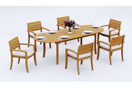 7 PC Dining Set - 94" Double Extension Oval Table & 6 Travota Stacking Arm Chairs