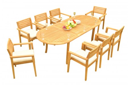 9 PC Dining Set - 94" Double Extension Oval Table & 8 Montana Stacking Arm Chairs
