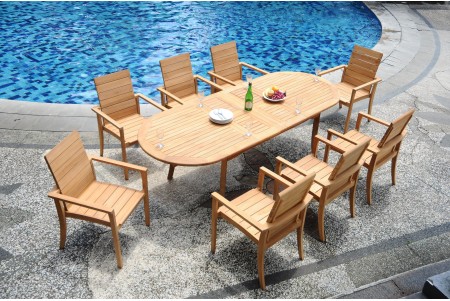 9 PC Dining Set - 94" Double Extension Oval Table & 8 Algrave Stacking Arm Chairs