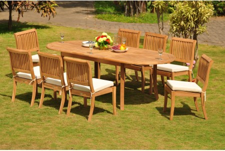 9 PC Dining Set - 94" Double Extension Oval Table & 8 Arbor Stacking Armless Chairs