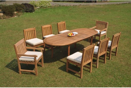9 PC Dining Set - 94" Double Extension Oval Table & 8 Devon Chairs (2 Arms + 6 Armless)