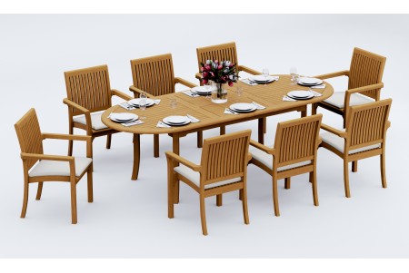 9 PC Dining Set - 94" Double Extension Oval Table & 8 Lua Stacking Arm Chairs