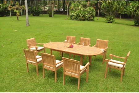 9 PC Dining Set - 94" Double Extension Oval Table & 8 Napa Stacking Arm Chairs