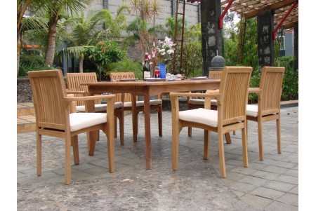7 PC Dining Set - 94" Double Extension Rectangle Table & 6 Lua Stacking Arm Chairs