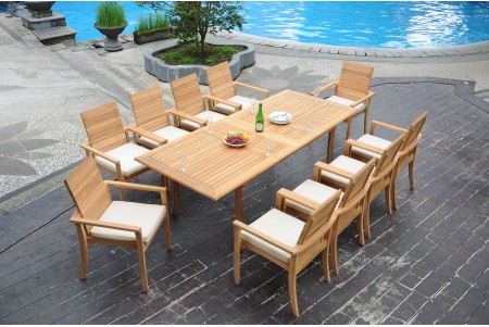 11 PC Dining Set - 94" Double Extension Rectangle Table & 10 Algrave Stacking Arm Chairs