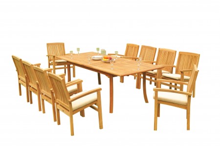 11 PC Dining Set - 94" Double Extension Rectangle Table & 10 Wave Stacking Arm Chairs