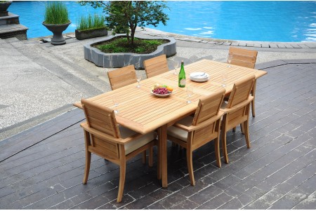7 PC Dining Set - 94" Double Extension Rectangle Table & 6 Algrave Stacking Arm Chairs