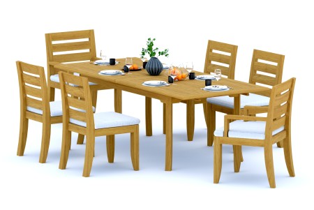 7 PC Dining Set - 94" Double Extension Rectangle Table & 6 Atnas Armless Chairs