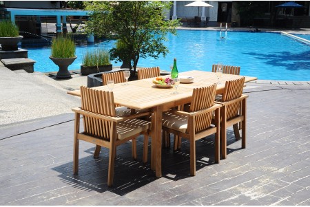 7 PC Dining Set - 94" Double Extension Rectangle Table & 6 Clipper Stacking Arm Chairs