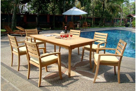 7 PC Dining Set - 94" Double Extension Rectangle Table & 6 Travota Stacking Arm Chairs