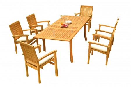 7 PC Dining Set - 94" Double Extension Rectangle Table & 6 Wave Stacking Arm Chairs