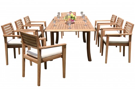 9 PC Dining Set - 94" Double Extension Rectangle Table & 8 Montana Stacking Arm Chairs