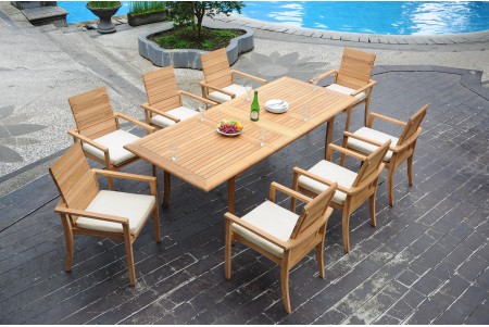 9 PC Dining Set - 94" Double Extension Rectangle Table & 8 Algrave Stacking Arm Chairs