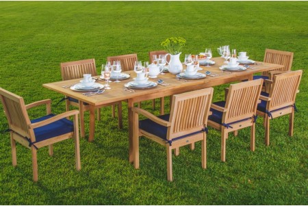 7 PC Dining Set - 94" Double Extension Rectangle Table & 6 Leveb Stacking Arm Chairs