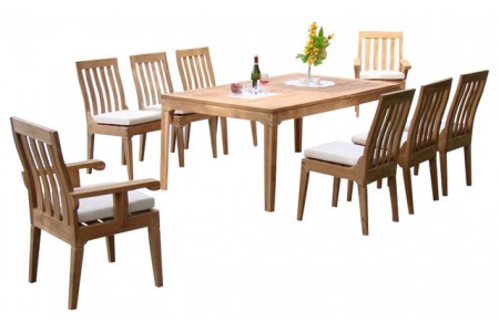 7 PC Dining Set - 94" Double Extension Rectangle Table & 6 Caranas Chairs (2 Arms + 4 Armless) 