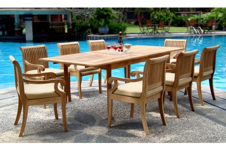 9 PC Dining Set - 94" Double Extension Rectangle Table & 8 Giva Arm Chairs
