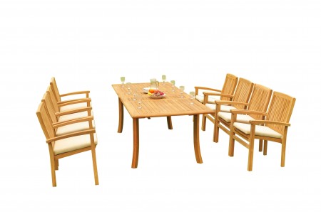 9 PC Dining Set - 94" Double Extension Rectangle Table & 8 Wave Stacking Arm Chairs