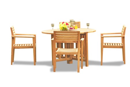 5 PC Dining Set - 48" Round Butterfly Table & 4 Montana Stacking Arm Chairs 
