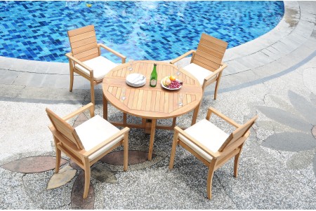 5 PC Dining Set - 48" Round Butterfly Table & 4 Algrave Stacking Arm Chairs 