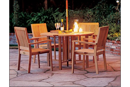5 PC Dining Set - 48" Round Butterfly Table & 4 Leveb Stacking Arm Chairs 