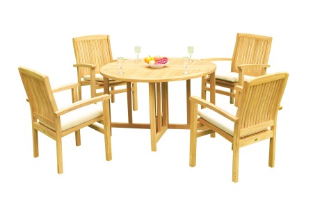 5 PC Dining Set - 48" Round Butterfly Table & 4 Wave Stacking Arm Chairs 