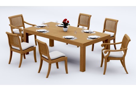 7 PC Dining Set - 86" Rectangle Table & 6 Arbor Stacking Chairs (4 Armless, 2 Arms)   