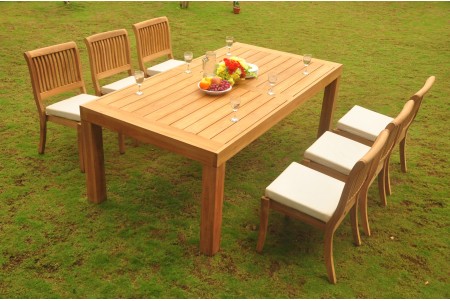 7 PC Dining Set - 86" Rectangle Table & 6 Arbor Stacking Armless Chairs 
