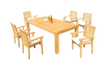 7 PC Dining Set - 86" Rectangle Table & 6 Hari Stacking Arm Chairs 