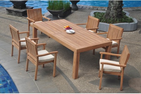 7 PC Dining Set - 86" Rectangle Table & 6 Leveb Stacking Arm Chairs 