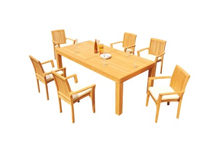 7 PC Dining Set - 86" Rectangle Table & 6 Lua Stacking Arm Chairs 