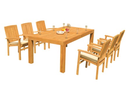 7 PC Dining Set - 86" Rectangle Table & 6 Wave Stacking Arm Chairs 