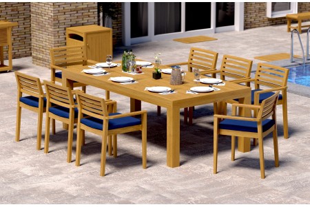 9 PC Dining Set - 86" Rectangle Table & 8 Montana Stacking Arm Chairs 
