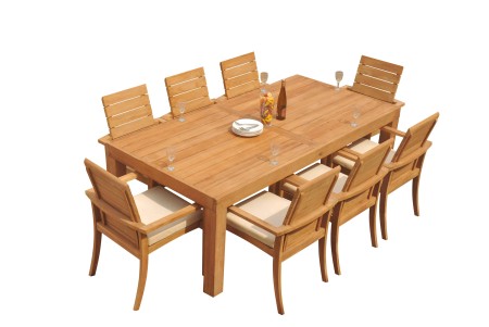 9 PC Dining Set - 86" Rectangle Table & 8 Algrave Stacking Arm Chairs 