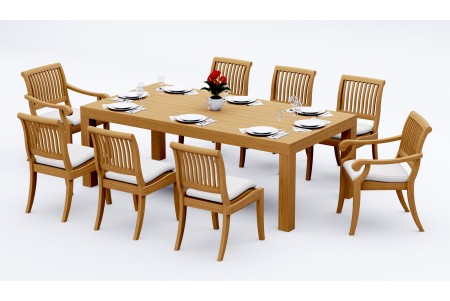 9 PC Dining Set - 86" Rectangle Table & 8 Arbor Stacking Chairs (6 Armless, 2 Arms)   