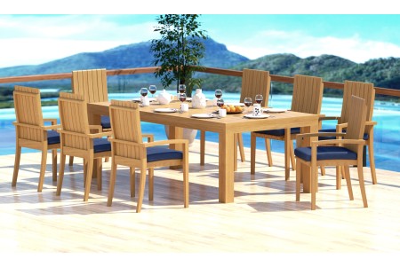 9 PC Dining Set - 86" Rectangle Table & 8 Goa Stacking Arm Chairs 