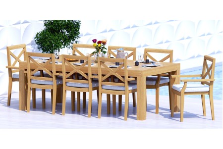 9 PC Dining Set - 86" Rectangle Table & 8 Granada Stacking Arm Chairs 