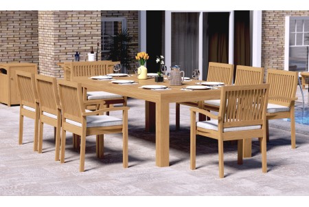 9 PC Dining Set - 86" Rectangle Table & 8 Leveb Stacking Arm Chairs 
